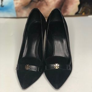 Tory Burch used Eliza Black mid heel softy suede